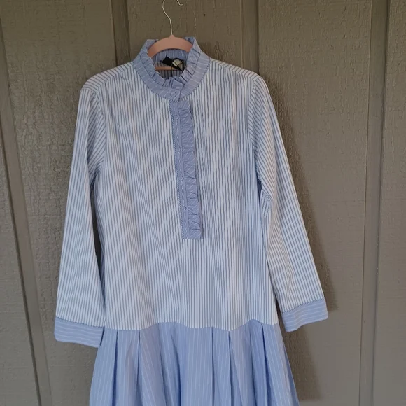 Tuckernuck Tate Stripe Mini Dress Size L Preppy Quiet Luxury Ruffle Cotton Blend - Picture 3 of 12